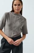 Grey Faux Suede Short-Sleeved Top