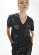 Black T-Shirt with Micro Stud Slogan Embellishment