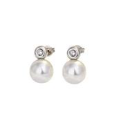 8mm Pearl Earrings With a Cubic Zirconia Round Stone Top image