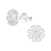Baguette Flower Sterling Silver Stud Earrings