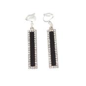 Black And Diamante Oblong Clip On Earrings