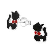 Black Enamel Sterling Silver Cat Earrings