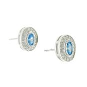 Blue Topaz Cubic Zirconia Edged Small Oval Stud Earrings image