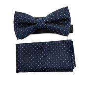 Blue With White Patterned Adjustable Bow Tie Set image