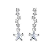 CZ Stem Star Drop Sterling Silver Earrings image