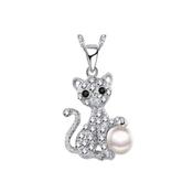 Crystal Playful Cat Pendant With a Pearl Ball image