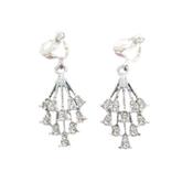 Crystal Stone Drop Silver Clip On Earrings
