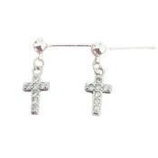 Crystal Sterling Silver Drop Cross Earrings image