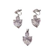 Cubic Zirconia Heart Clip Earrings And Necklace Set