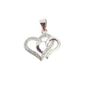 Cubic Zirconia Set Double Heart Entwined Sterling Silver Pendant image