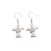 Dangly Cubic Zirconia Centre Sterling Silver Angel Earrings image