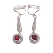 Drop Red Stone Cubic Zirconia Clip On Earrings