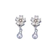 Flower With Pearl Silver Plated Earrings image
