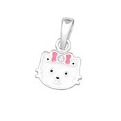 Girls Sterling Silver Enamel Cat Pendant