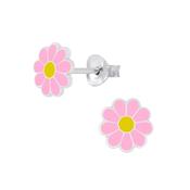 Girls Sterling Silver Pink Flower Earrings image