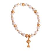 Gold Tone And Pearl Light Weight Girls Communion Chalice Charm Bracelet image