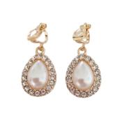 Gold Tear Drop Pearl Clip On Earrings