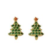 Green Stone Christmas Tree Clip On Earrings image