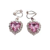 Heart Pink Diamante Drop Clip On Earrings image