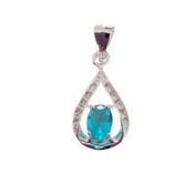 Lake Blue Topaz Pear Drop Pendant With Cubic Zirconia Edges image