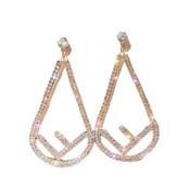 Large Bling Diamante And Gold Clip On Earrings