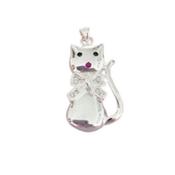 Large Silver Cat Necklace With a Cubic Zirconia Bow image
