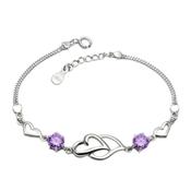 Light Purple CZ Stone Bracelet With Hearts