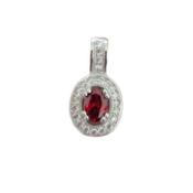 Oval Red And White Cubic Zirconia Stone Silver Pendant image