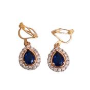 Pear Drop Blue Crystal Clip On Earrings