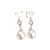 Pearl And CZ Drop Clip On Earrings image
