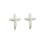 Pearl Bead Cross Communion Clip On Earrings image
