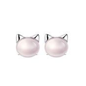 Plated Pearl Cats Face Silver Earrings