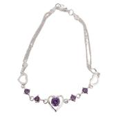 Purple Cubic Zirconia Silver Bracelet With Heart Centre image