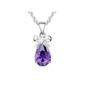 Purple Cubic Zirconia Stone Pendant With a Silver Tied Bow Top image