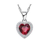 Red Cubic Zirconia Heart Centre With CZ Surround Necklace image
