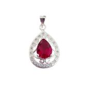 Red Centre Stone Cubic Zirconia Pendant With a Filigree Surround image
