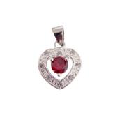 Red Cubic Zirconia Stone Silver Heart Shaped Pendant image