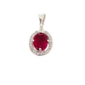 Red Oval Centre Stone Pendant With White Crystal Edge Stones image