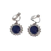 Round Blue Crystal Clip On Earrings image
