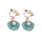 Shell With Pearl Clip On Earrings