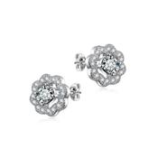 Silver Cubic Zirconia Open Flower Petals Earrings image