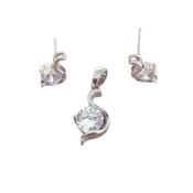 Silver Cubic Zirconia Hook Design Pendant and Earrings image