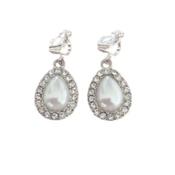 Silver Tear Drop Pearl Clip On Earrings image