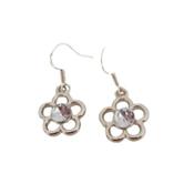 Small Drop Open Silver CZ Flower Earrings