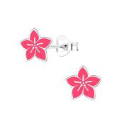 Small Sterling Silver Pink Flower Stud Earrings