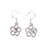 Small Drop Open Silver CZ Flower Earrings