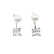 Square Cubic Zirconia Stone Earrings With Pearls image
