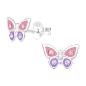 Sterling Silver Kids Pink And Purple Butterfly Earrings image