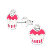 Sterling Silver Kids Pink Enamel Cupcake Earrings image