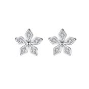 Sterling Silver Cubic Zirconia Small Petal Flower Earrings image